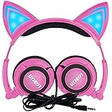 LOBKIN Katzenohren Kopfhörer Kinder Kopfhörer Blinken Glühende Cosplay Fancy Over-Ear Gaming Headset mit LED-Licht für Mädchen, Kinder, kompatibel für iPhone 6S, Android Handys (rosa)