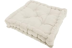 PARADISE STAR Booster Seat Cushion 100% Cotton Chunky Garden Seat Pad, Floor Cushion, Chair Cushion, Seat Raiser Pad 45cm x 45cm x 10cm COLOUR CREAM