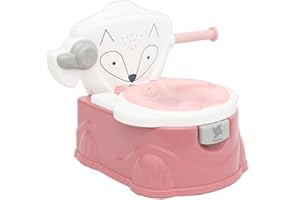 Twinly Foxy Pot bébé pour apprendre à aller à la salle de bain - WC enfant avec réducteur de toilette - Avec porte-rouleaux en papier et poignée de chaîne simulée - Gobelet intérieur amovible (rosa)