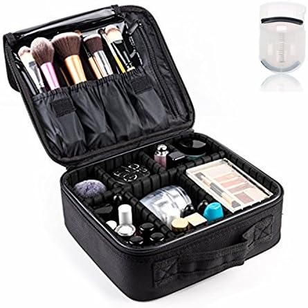 Makeup Pouch, AllSpes Waterproof Portable Black Make-up Bags Travel Cosmetic Case Beauty Tools Organizer Storage Containers with Adjustable Compartments,1pcs Free Portable Eyelash Curler as a Gift!