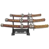 Japon Temalı 3&rsquo;l&uuml; Mini Katana Samurai Zarf A&ccedil;acağı ve Masa&uuml;st&uuml; Dekor Seti &ndash; Kaideli Mini S&uuml;s Kılı&ccedil;ları, Metal G&ouml;r&uuml;n&uuml;ml&uuml; Kolek