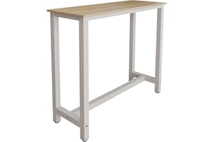 MB Muebles Bonitos, Mesa Alta Bar Ani, Barra Cocina de Estilo Minimalista con Patas de Metal, Melamina Mate, Blanco y Sonoma, 120x100x40 cm