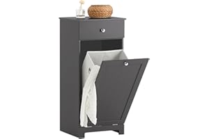 SoBuy BZR21-DG Wäscheschrank mit ausklappbarem Wäschesack Wäschetruhe Wäschesammler mit Schubladen Wäschekorb Badschrank Badmöbel grau BHT ca. 40x91x38cm
