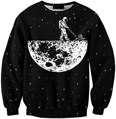 JOLIME Mens Fleece Hoodie Pullover Sweatshirt Cartoon Astronaut Print Novelty Jumpers Outwear Black EU XL=Tag 5XL