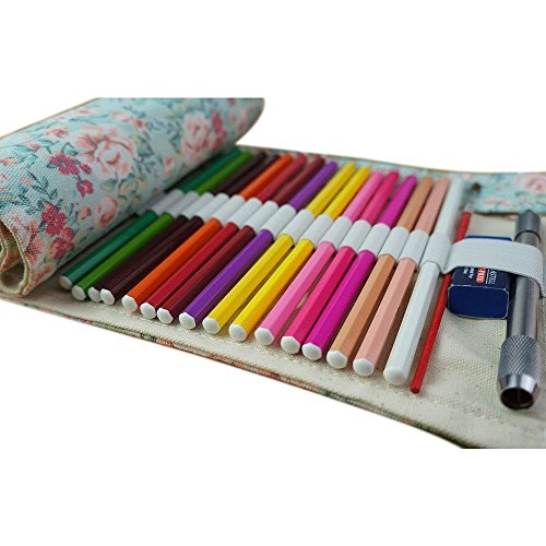 Wady Stifterolle für 72 Buntstifte und Bleistifte, aus Canvas, Stifteetui Roll-up für Künstler, Mehrzwecktasche für Reisen / Schule / Büro / Kunst (Anmerkung: ohne Farbstifte) - 2