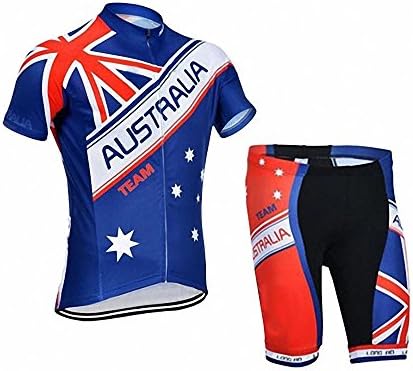 Men's Cycling Jersey,Team Australia Short Sleeve Quick-Dry Breathable Biking Shirt with Padded Shorts Cycling Clothing Apparel Suit