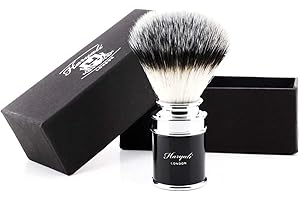 ‎HARYALI LONDON Pędzel do golenia męskiego w kolorze czarnym i metalowym (nowy design) ze zwężającym się włosiem.