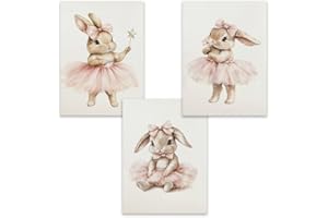 BeiYiHo 3 Tableau Lapin Chambre Fille Affiche Lapin Chambre Bebe 30x40cm Poster Chambre Ado Fille Boho Deco Chambre Bebe Rose Poudré Cadeau Toile SANS CADRE