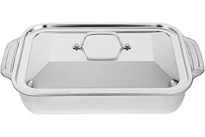 Cabilock Stainless Steel Roasting Pan with Handle and Lids, Heavy Duty Rectangular Grilled Fish Plates Oven Baking Pans Cookie Cake Sheet for Barbecue
