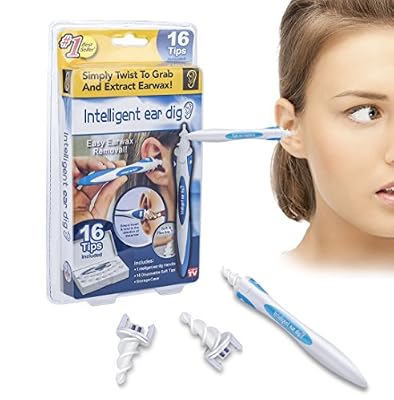 Yidarton Nettoyeur d'Oreilles, Kit d'enlèvement de cire d'oreille, Dissolvant de cérumen,Décapant Doux de Spirale avec 16 Bouts Lavables de Silicone, Utilisation Facile (Bleu)