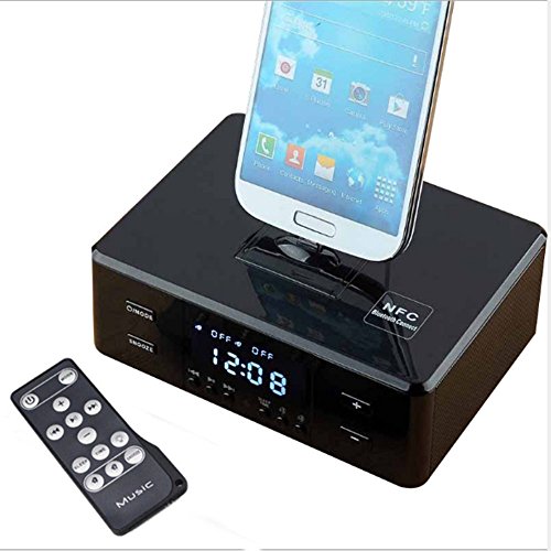 Preisvergleich Produktbild NSOP Wireless-Wecker Bluetooth-Lautsprecher, NFC-Radio-Player mit Lautsprecher Ladegerät Dock Für iPhone 6S 5 S 4 S Samsung S6 S5 LG HTC Ios & Andriod,Black