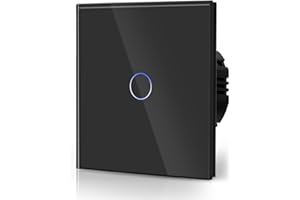 BSEED Touch lichtschalter schwarz Glas schuko schalter Berührung Wandlichtschalter 110V - 240V Gehärtete Kristallplatte mit LED Hintergrundbeleuchtung 1 Fach 1 Weg Kein Neutralleiter
