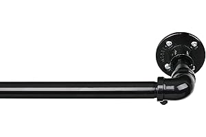 FLY HAWK Bastone da Tenda Stile Industriale, 81-216 cm Aste per Tende per Finestra con Testa a Flangia in Acciaio Inossidabile, Bastone per Tende Regolabile Asta per Tenda per Finestra della Cucina/Nero