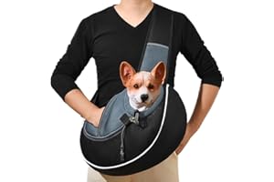 AYIDBE Sac à Bandoulière pour Petit Chien Réglable Sac de Transport de Chien Chat en Maille Respirant Sac de Voyage pour Animaux Mains Libres Porte-bébé de Chiot Portable avec Poche pour Extérieur