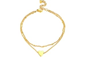 PROSTEEL Bracelet de Cheville Femme Chaîne Coeur Personnalisable Box/Curb/Figaro Chain Anklet en Acier Inoxydable/Plaqué Or, Bijou d'Été
