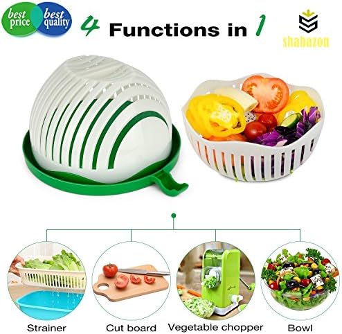 Salad Cutter Bowl, SHABAZON 8 Inch Fruit Vegetable Chopper, Dual Use Bowl, Make Salad in 60 Seconds