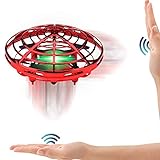 FUNCUBE Mini Jouet Volant UFO Drone Avion Interactive Infrarouge Induction Hélicoptère Capteurs Rotatif à 360 ° Contrôle Manuel avec Lumière LED Cadeau (Rouge)