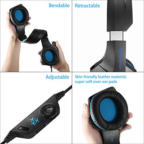 Tenswall PS4 Auriculares Gaming para PS4 o PC  Cascos Gaming con Cable y LED  con Sistema de Control de Volumen y cancelaci  n de Ruido  Color Azul