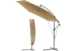 vounot® Parasol Déporté Hexagonale 3M avec Manivelle Anti-Retour et Sangle de Fixation Parasol Inclinable Toile 180gr/m2 Anti UV H235cm 6 Baleines en Acier Inclus Housse de Protection Kaki