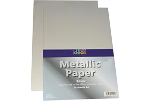 Bright Ideas Metallic Paper - Silver. Sheet Size: A4. 29.7cm x 21cm, Pack of 20. 135gsm Stationery Paper for Arts and Crafts, Ideal for Schools, Home Crafting and Kids Scrapbooking. BI0004.