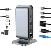Coverzone USB C to HDTV + VGA + 7 Ports HUB + SD/TF Readcarder SB C Hub Diz&uuml;st&uuml; Bilgisayar Bağlantı İstasyonu, VGA ile 12'si 