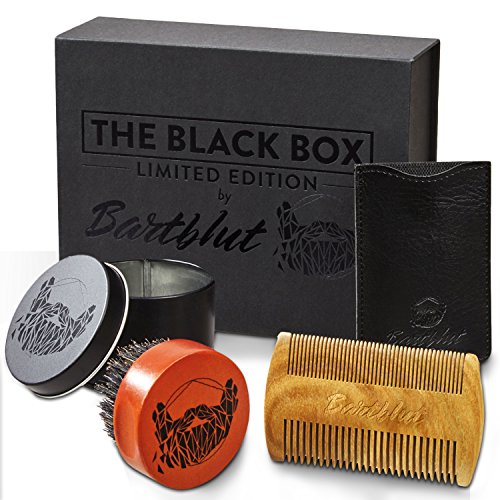 Preisvergleich Produktbild BARTBLUT Bartbürste und Bartkamm Bartpflege-Set für Männer mit 100% Wildschweinborsten - Taschenkamm Holz Kamm Handgefertigt Antistatisch Rund