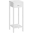 HOOBRO Slim Bedside Tables with Drawer, Small Side Table with Metal Frame, Tall Telephone Table for Small Spaces, Narrow Nightstand, Sturdy, White EWT771BZ01
