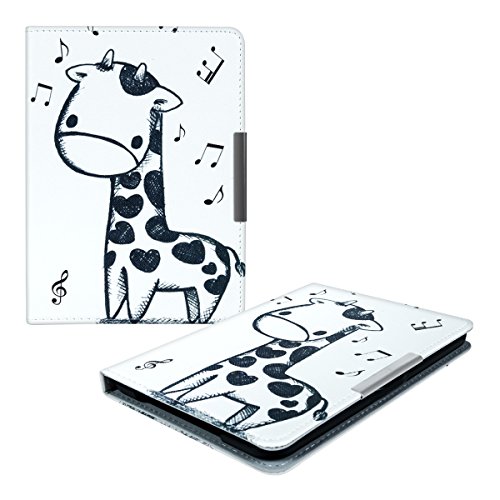kwmobile Hülle für Tolino Vision 1 / 2 / 3 / 4 HD - Flipcover Case eReader Schutzhülle - Bookstyle Klapphülle Giraffe Comic Design Schwarz Weiß