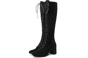 SIULAS Vintage Mittelalter Stiefel mit hohen Absätzen - Renaissance Mittelalterliche Cosplay Stiefel - Damen Retro Hohe Stiefel Knielange Schnürstiefel Festival LARP Schuhe für Cosplay,Schwarz,41