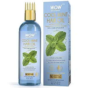WOW Skin Science Cool Mint Hair Oil - with Comb Applicator - Non Sticky & Non Greasy - for All Hair Types - No Mineral Oil, Silicones, Synthetic Fragrance - 100mL