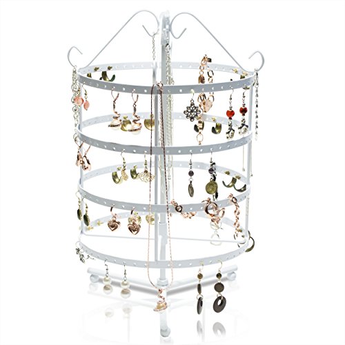 VENKON – Design Schmuckständer Drehbarer Schmuck Organizer Ohrringhalter Kettenhalter – weiß – 35 x 23 cm - 4