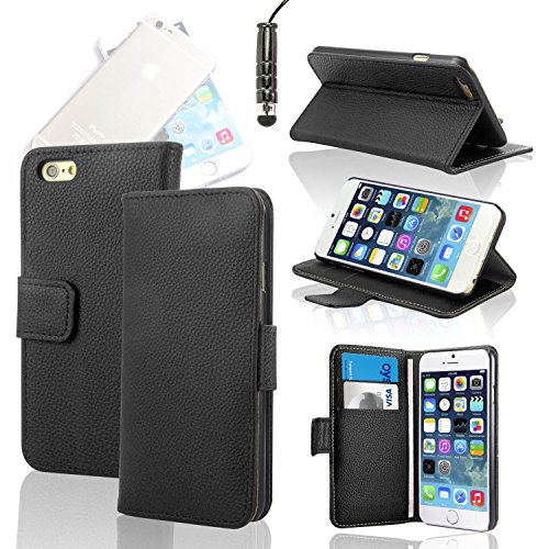SAVFY iPhone 6 Case - Leather Case for Apple iPhone 6 4.7 Inch Flip Black Cover With [ Holder Support & ID Card Slot ] Magnetic PU Cover High Quality Pouch + Free Screen Protector & Stylus Touch Pen