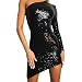 Produktbild CloomFrauen Sexy Pailletten Cold Shoulder Abendgesellschaft Club Unregelmäßigen Dünnen Kleid Sexy One Sleeve Aus Schulter Pailletten-Kleid Nachtklub Kleid Cocktailkleid Heiße Kleidung (L, Schwarz)