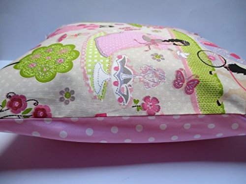 Kissenhülle 40 X 40 cm “ Prinzessin Treff Kutsche“ Kissenbezug für Kissen 100 % Baumwolle BW Handmade Kinderzierkissen Rosa Pink Märchen Prinz Schloss Rosa Punkte - 2