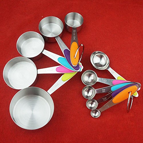 Messbecher Cups Messlöffel Sets Edelstahl Dicke Amerikanische mit Genaue Gravur- Geeignet für Küche Kochen und Backen (S+L, 10 teiliges) - 5