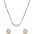 Shoshaa Stylish Minimalistic Mangalsutra Stud Earrings and necklace set for women | Hypoallergenic Women's Indian Jewelry Set Black Gold-Plated Cubic Zirconia CZ Studded Mangalsutra Set