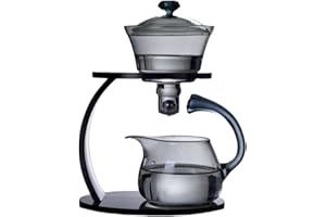 Fire Kirin Théière en verre semi-automatique rotative avec infuseur chinois résistant à la chaleur (Gris, théière (uniquement)