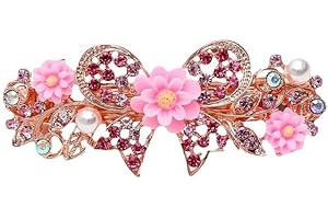 DISHOWME Cristal Fleur Cheveux Barrettes Vintage Papillon Strass Français Printemps Fermoir Griffes Perle Pinces À Cheveux Accessoires pour Femmes Filles Ados (Rose)