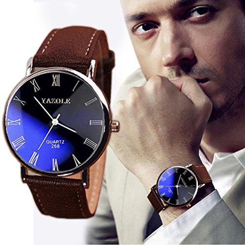 Preisvergleich Produktbild Herren Armbanduhr,Sunday Mens Wristwatch Business Uhren Retro Design Lederband Analog Legierung Quarz Armbanduhr Armband 24CM Analoge Uhr-Uhren der Mode-Luxus-Kunstleder-Männer (Braun)