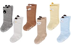 LACOFIA 6 Pares de calcetines largos de altos para bebé niñas Medias de algodón de punto princesa infantiles niña