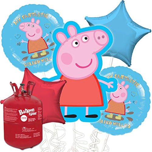 Peppa Pig Foil Balloon Bouquet with Helium Canister Kit