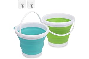 XZ xianzhanEU, secchio pieghevole da 5 l, per pesca, campeggio, viaggi, pulizia e auto, con gancio adesivo (verde/blu)