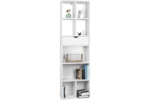 EUGAD Libreria Bianca, Scaffale Soggiorno con 8 Vani Portaoggetti, Mobile in Legno Salvaspazio con Cassetto, Portalibri da Terra Moderno per Camera da Letto, Ufficio, 50x24x168 cm