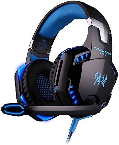 Skytower EACH G2000 Over Ear Stereo Gaming Headset with Mic Bass LED Light Volume Control for PS4 PC Mobile Phones Blue Black