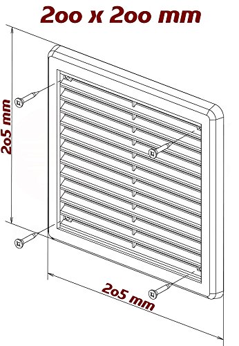 Lüftungsgitter Garage ASA Kunststoff braun 200 x 200 mm Tür Bad WC in vielen Größen Zuluft Abluft Gitter mit Insektennetz weiß braun Küche Lüfter Insektenschutz - 3