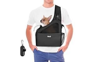 Eyein Pet Puppy Sling Carrier, Up to 6 lbs Hand Free Cat Dog Papoose, Hard Bottom Support Small Animal Travel Tote Bags with Breathable Mesh Adjustable Padded Strap Safety Belt Machine Washable