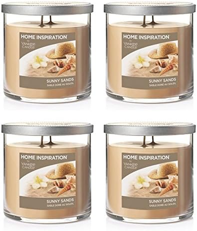 (Pack of 4) Home Inspiration by Yankee Candle Sunny Sands home fragrance aromatherapy luxury scented perfumed Candle Glass Jar with Lid - Approx. burn time 40 hours - 2 wicks