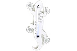 HAB & GUT - TG001 - Blanc- Thermomètre de fenêtre Gecko de métal, 14 cm avec 4 ventouses puissantes pour Fixation intérieure ou extérieure