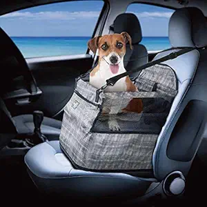 ALL FOR PAWS Dog Car Seat Upgrade Deluxe Portable Pet Dog Booster Car Seat for Cars,Trucks and SUVs - Adjustable Safety Seat Belt Perfect for Small and Medium Pets up to 30 lbs (Grey)