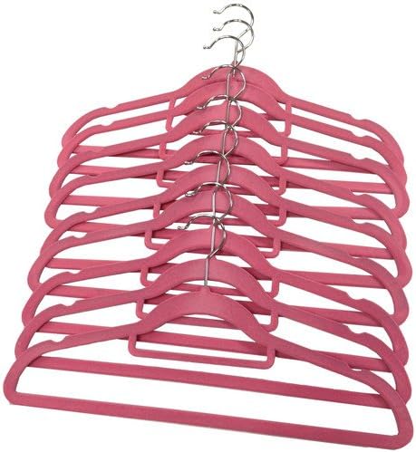 SOVI - 20 X PINK NON SLIP HANGER VELVET FLOCKED COAT CLOTHES TROUSER HANGING HANGERS WITH BAR